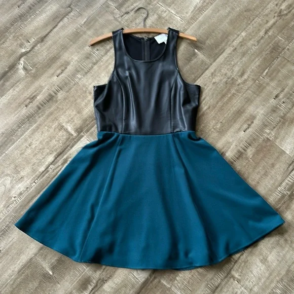 jaye.e. | Dresses | Jayee Skater Mini Dress Teal Skirt Faux Leather Front  Top Medium | Poshmark